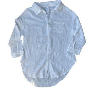Kona Sol White Cotton Gauze Button-Up Shirt Size Small White Cover-up